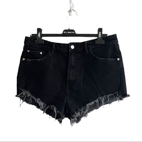 Zara Black High Waisted Cut Off Denim Jean Shorts 12 - Picture 1 of 4